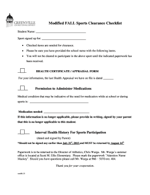 Fall Sports Clearance Checklist