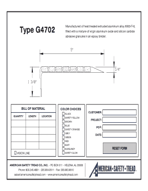 Safety Tread Material Specification Form