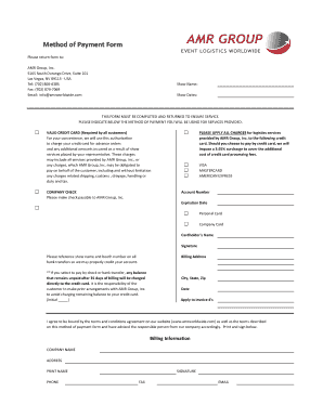 Method of Payment Form
