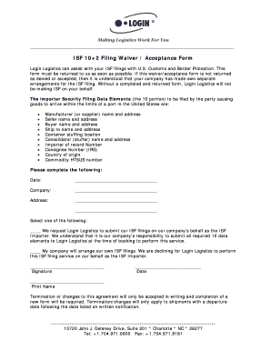 ISF 10+2 Filing Waiver/Acceptance Form