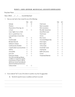 Medical Questionnaire for Post-Job Offer