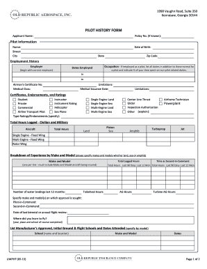 Pilot History Form
