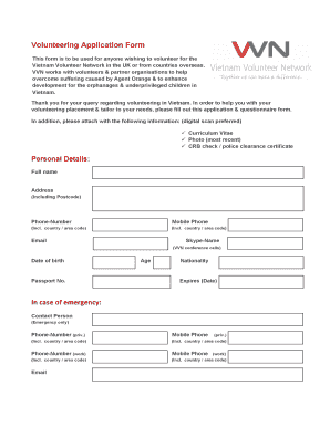 Vietnam Volunteer Network Application Form