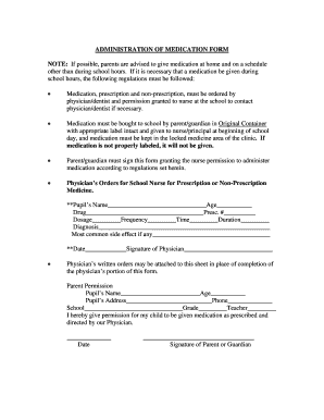 Fillable Online ADMINISTRATION OF MEDICATION FORM NOTE medication Fax ...