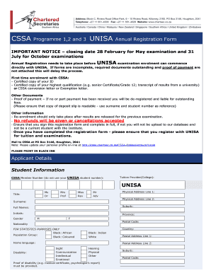 UNISA Annual Registration Form