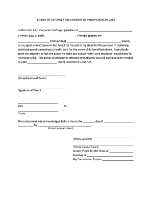 Power of Attorney for Minor's Healthcare