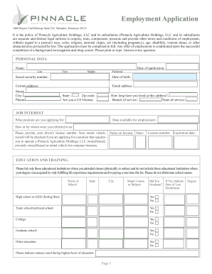 Pinnacle Agriculture Holdings Employment Application