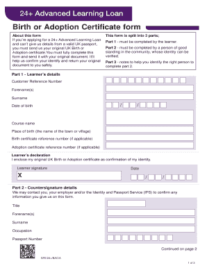 24+ Advanced Learning Loan Birth or Adoption Certificate Form