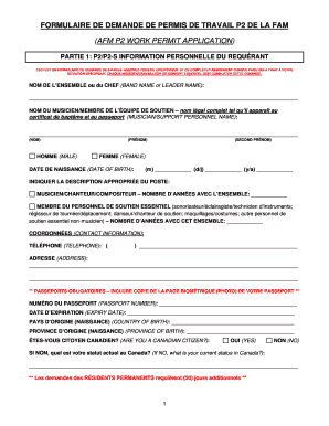 FORMULAIRE DE DEMANDE DE PERMIS DE TRAVAIL P2 DE LA FAM