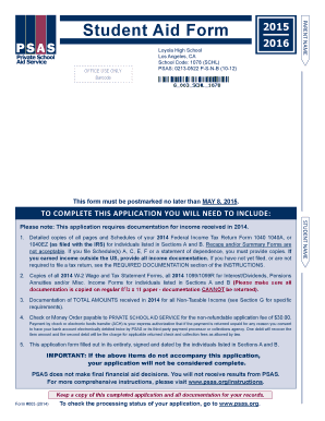 Student Aid Form 2015