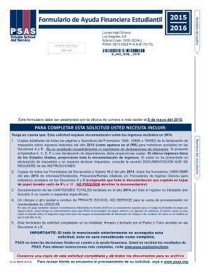 Formulario de Ayuda Financiera Estudiantil 2015-2016
