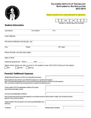 California Institute of Technology Supplemental Aid Application