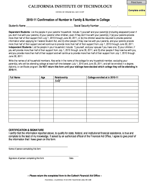 Caltech Financial Aid Household Information Form