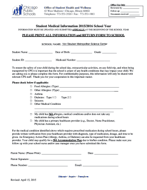 Student Medical Information Form