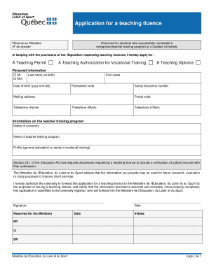 Demande de permis d'enseignement