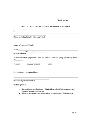 Employer Student Internship Work Agreement