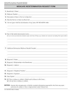 Medicare Redetermination Request Form