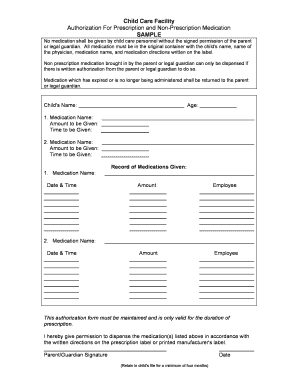 Child Care Medication Authorization Form