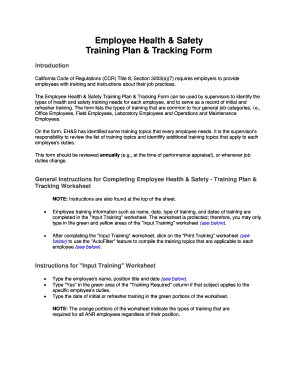Employee Health & Safety Training Plan & Tracking Form