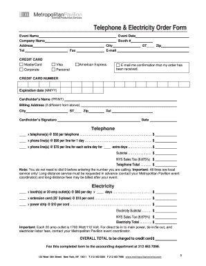 Telephone and Electricity Order Form