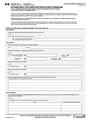 Canada Spouse Sponsorship Questionnaire