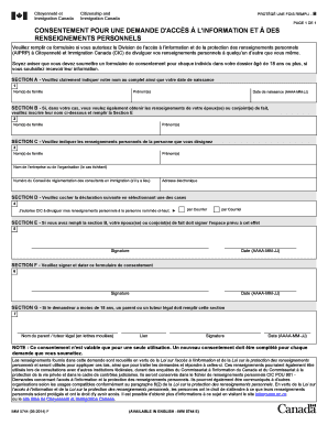 Formulaire de consentement pour une demande d'accès à l'information et à des renseignements personnels