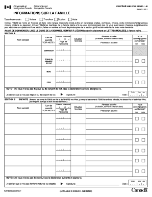 Formulaire d'information sur la famille pour l'immigration au Canada