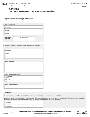 DÉCLARATION D'INTENTION DE RÉSIDER AU QUÉBEC