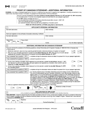 Proof of Canadian Citizenship Additional Information Form