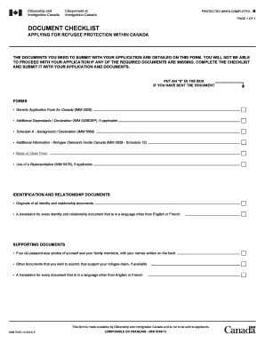 Canada Refugee Protection Document Checklist