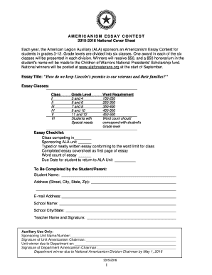 Americanism Essay Contest Cover Sheet
