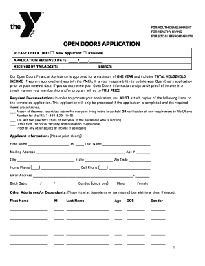 YMCA Open Doors Financial Assistance Application