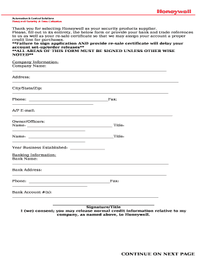Honeywell Credit Application Form