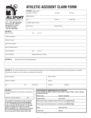 Athletic Accident Claim Form