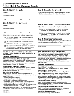 Illinois CRT-61 Certificate of Resale
