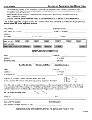 Alcoholics Anonymous New Group Form