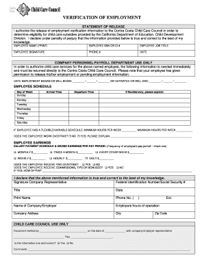 Rental employment verification form - child care council verification of employment contra costa form