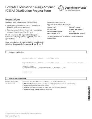 Coverdell Education Savings Account Distribution Request Form