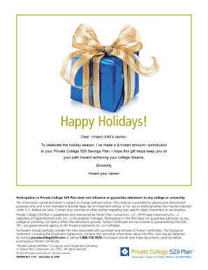 Private College 529 Plan Holiday Contribution Letter