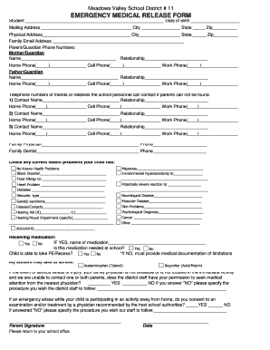 Emergency Medical Release Form