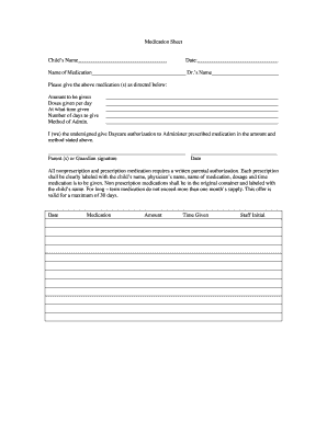 Daycare Medication Authorization Form
