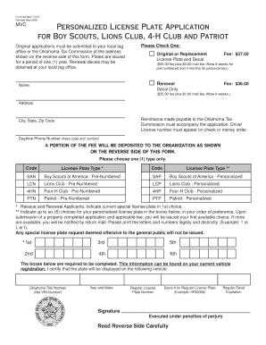 Oklahoma Special License Plate Application