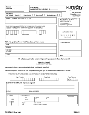 Hutt City Council Direct Debit Authorization Form
