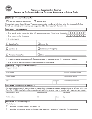 Tennessee Request for Conference to Review Proposed Assessment or Refund Denial