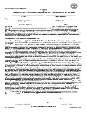 Tennessee Tax Bond for Alcohol License