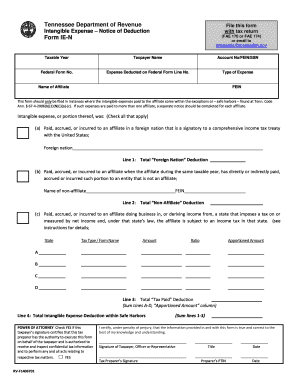 Tennessee Intangible Expense Notice of Deduction