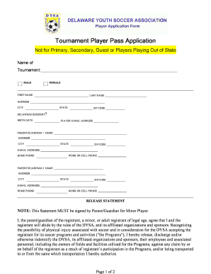 Delaware Youth Soccer Association Player Pass Application