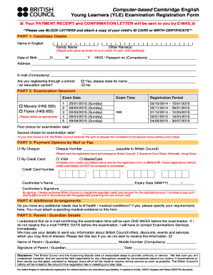 Cambridge English YLE Examination Registration Form