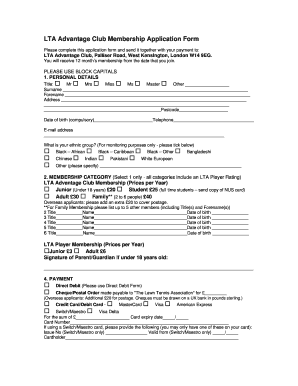 LTA Advantage Club Membership Application Form