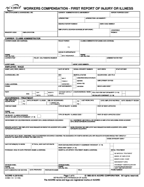 Workers Compensation First Report of Injury or Illness